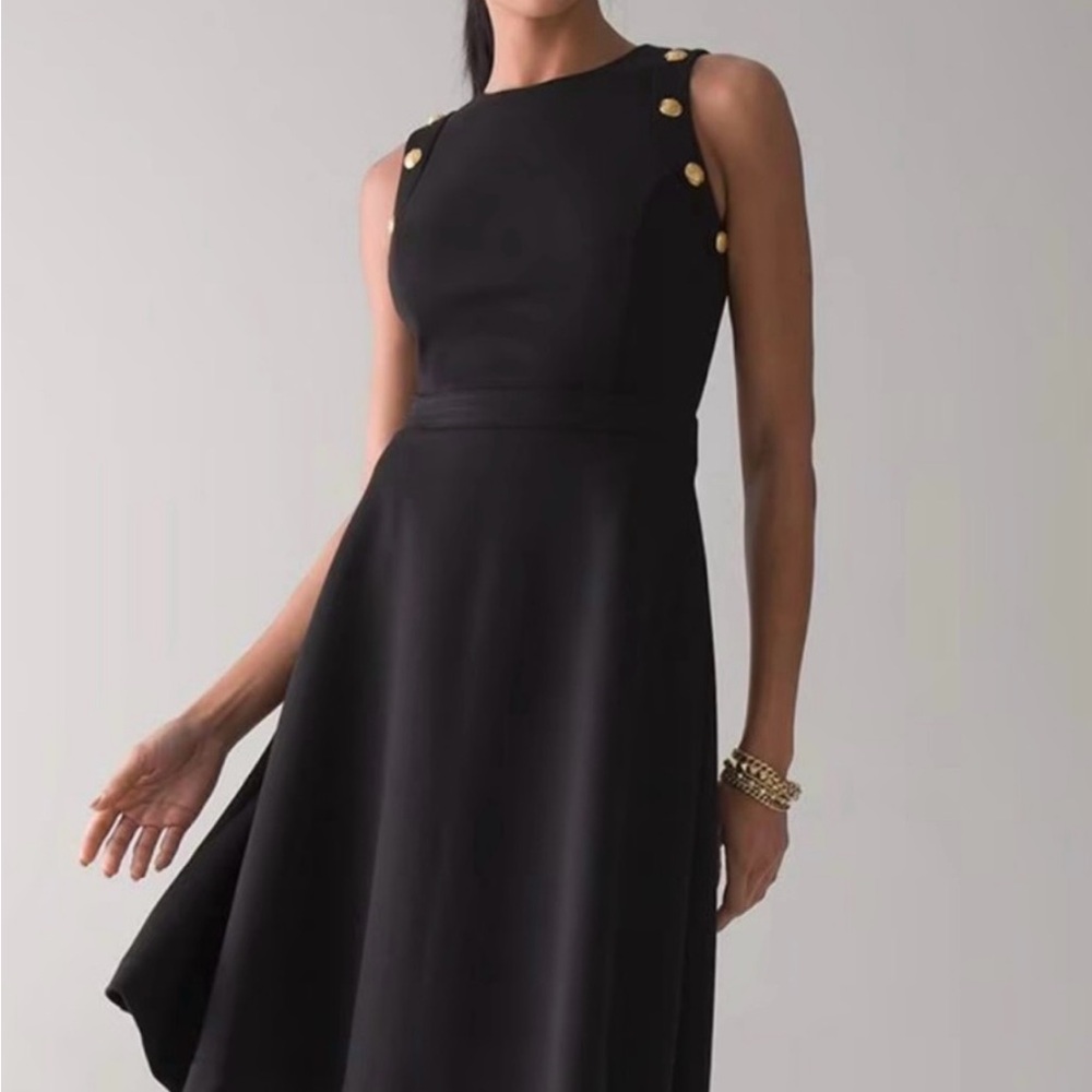 White House Black Market Black and Gold Sheath Midi Dress